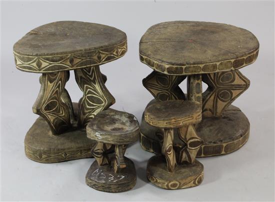 Two Sepik River tribal tables and two similar stools